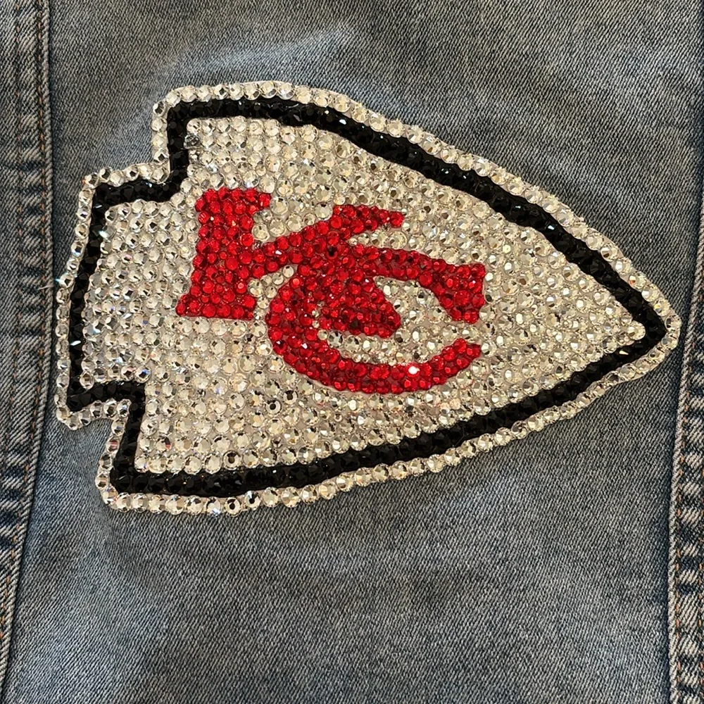 Girls KC CHIEFS Bling Jean Jacket handmade - Picture 6 of 8